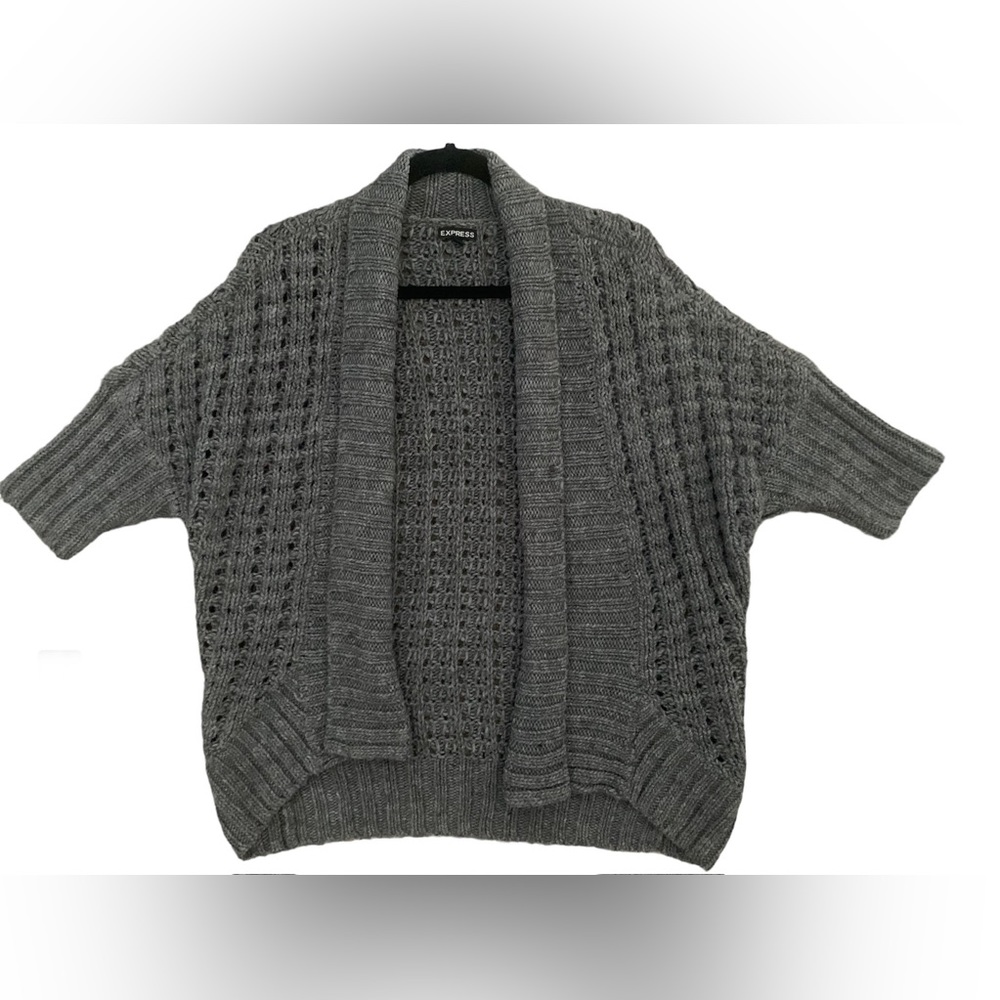 Express Charcoal Gray Open Front Crochet Sweater - image 1